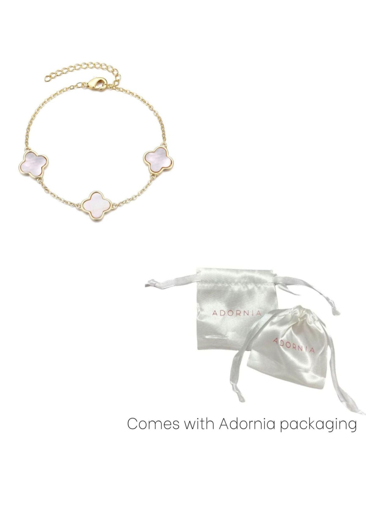 14k Yellow Gold Plated White Mother of Pearl Clover Station Bracelet