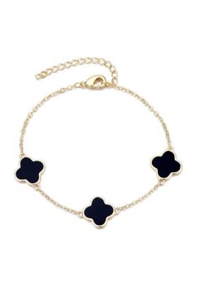 Adornia 14k Yellow Gold Plated Black Clover Station Bracelet