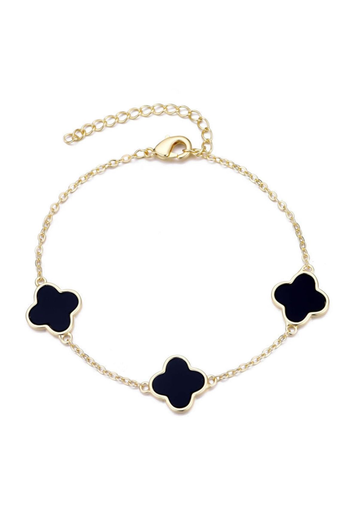 14k Yellow Gold Plated Black Clover Station Bracelet