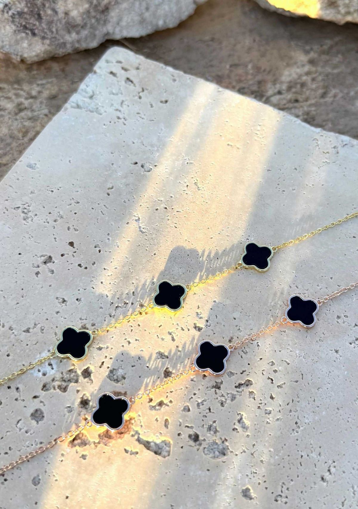 14k Yellow Gold Plated Black Clover Station Bracelet