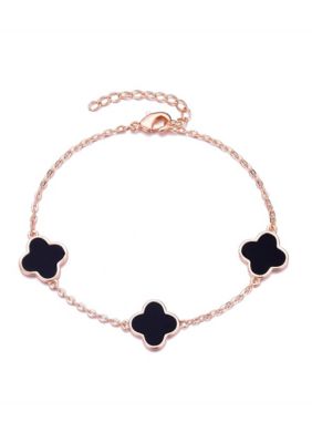 Adornia 14k Rose Gold Plated Black Clover Station Bracelet