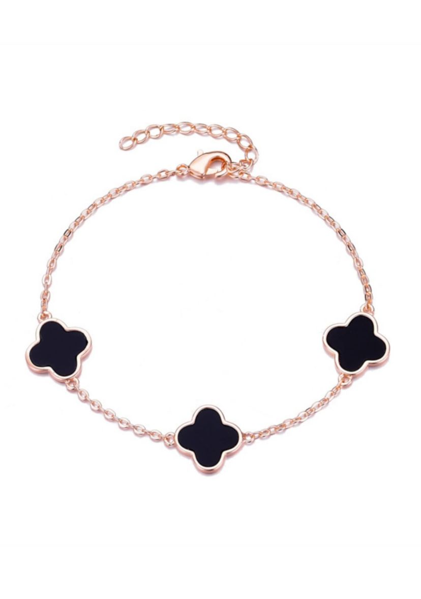14k Rose Gold Plated Black Clover Station Bracelet
