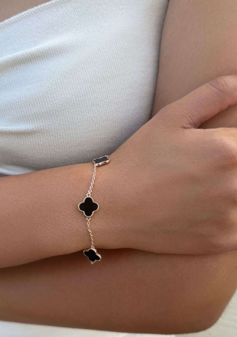 14k Rose Gold Plated Black Clover Station Bracelet