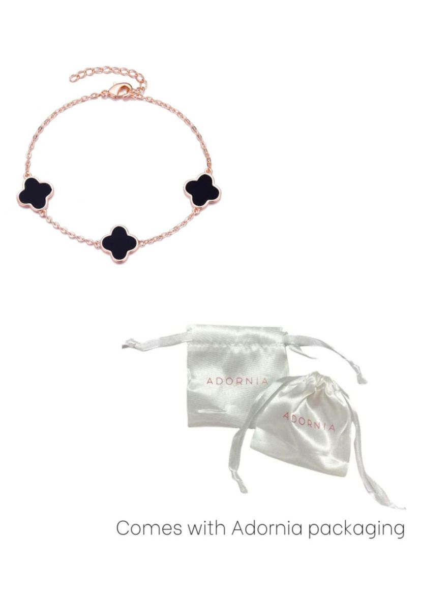 14k Rose Gold Plated Black Clover Station Bracelet