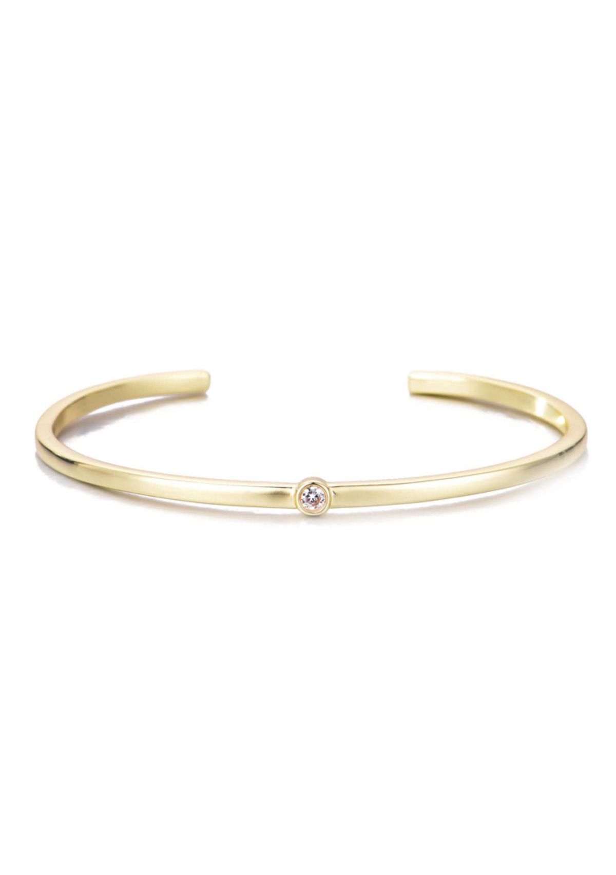 14k Gold Plated Skinny Cuff with CZ Stone