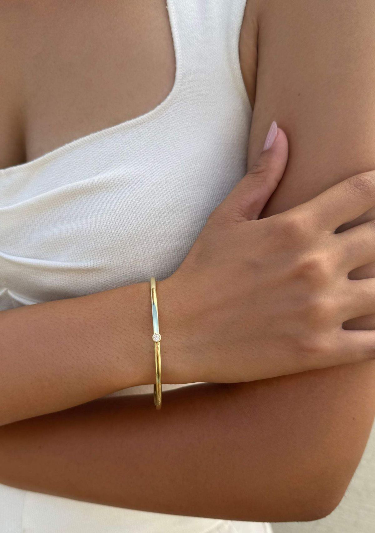 14k Gold Plated Skinny Cuff with CZ Stone