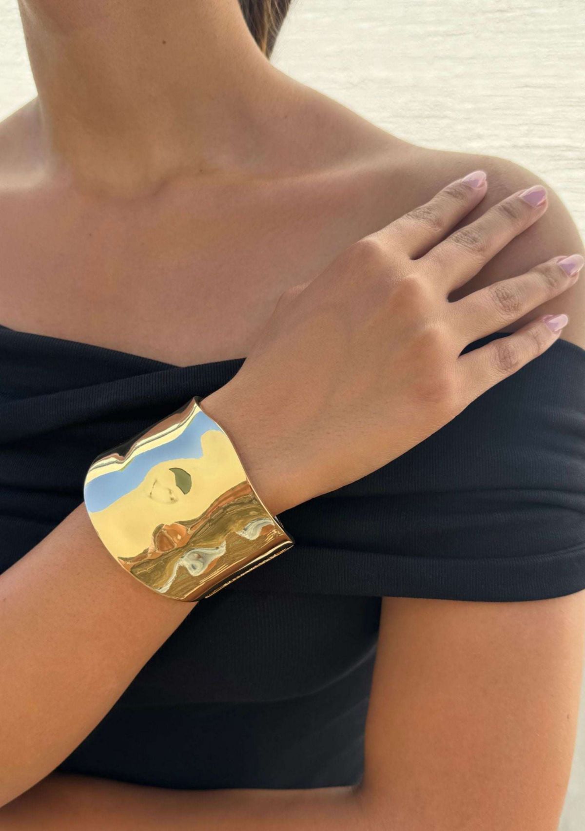 Gold Plated Tall Hammered Bangle