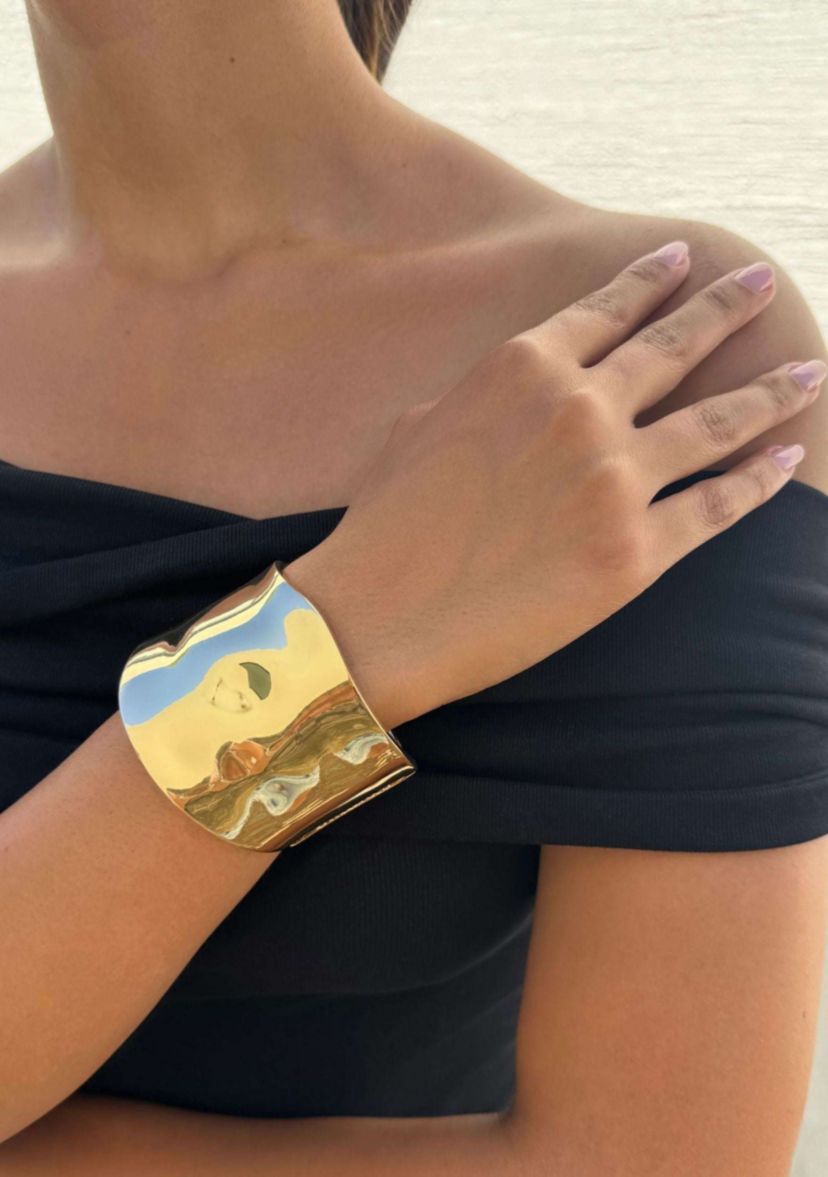 Gold Plated Tall Hammered Bangle