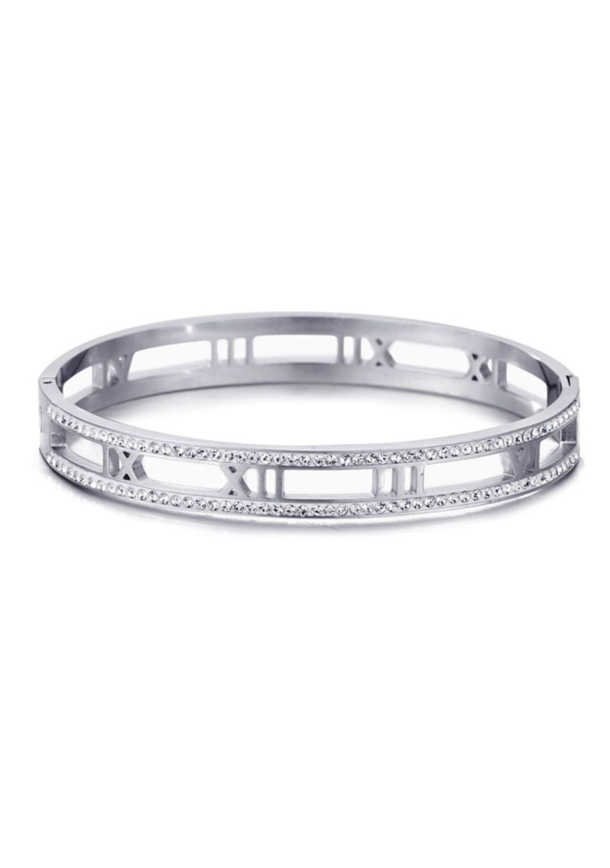 Tarnish Resistant Silver Roman Numerals Bangle