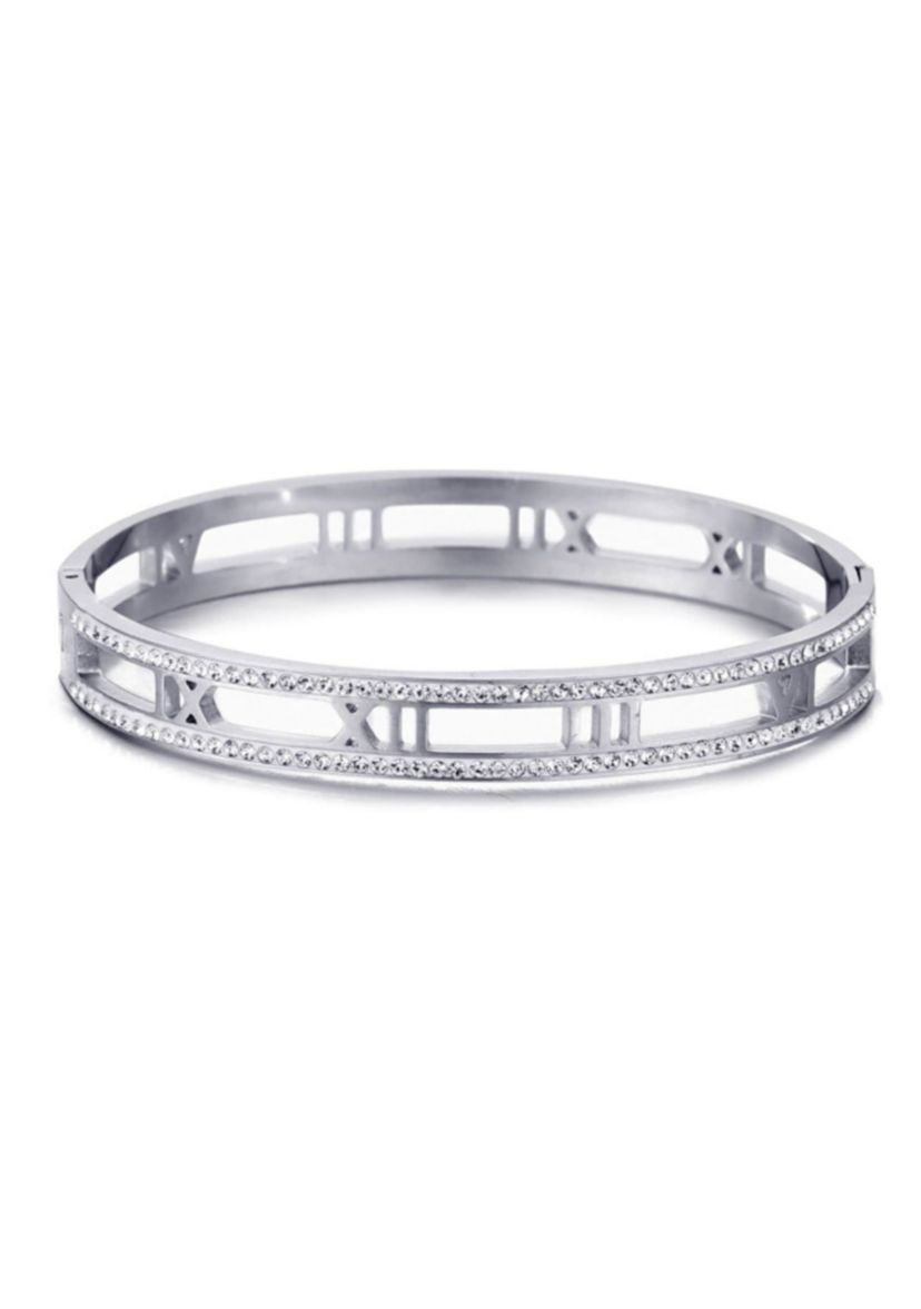 Tarnish Resistant Silver Roman Numerals Bangle