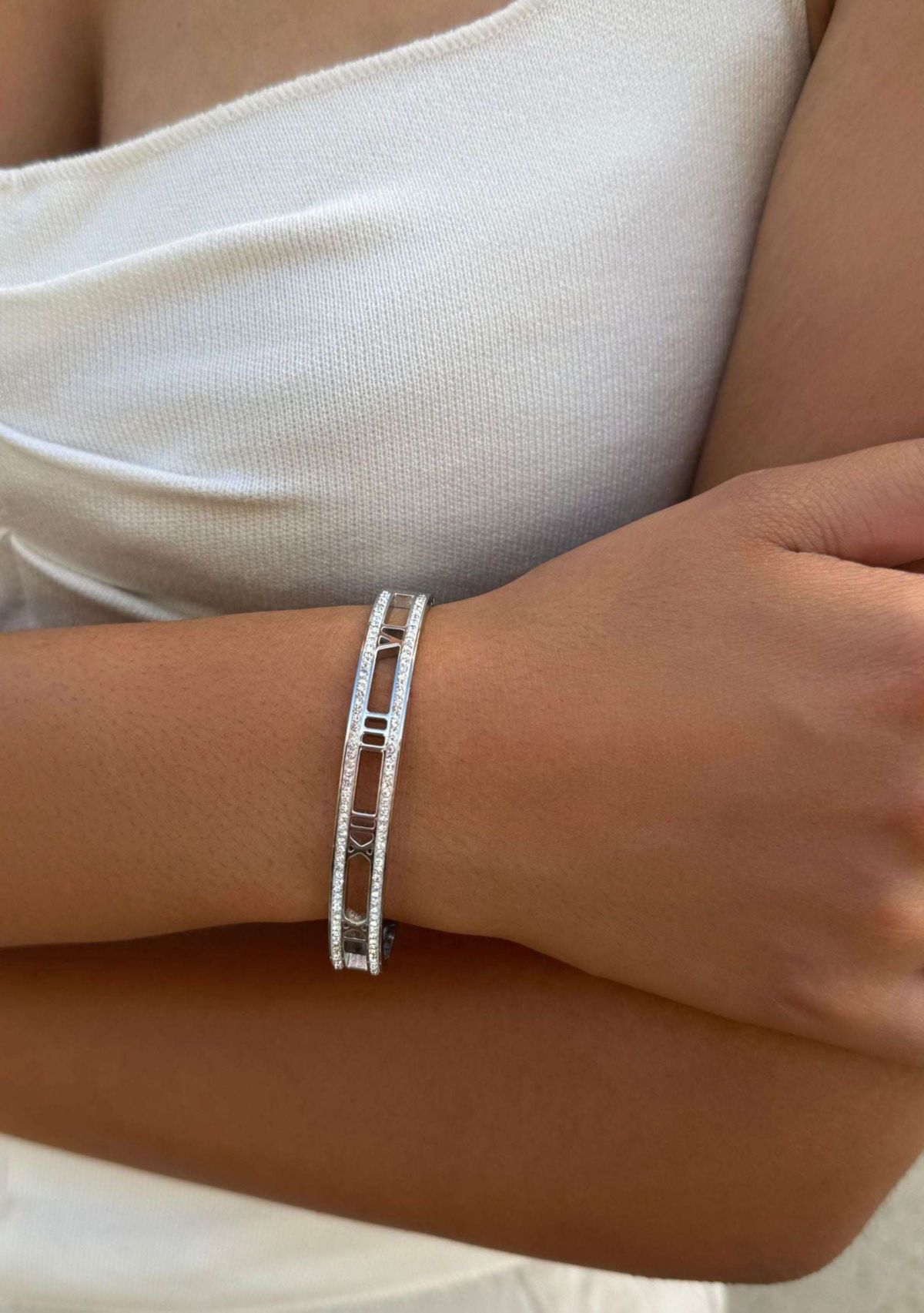 Tarnish Resistant Silver Roman Numerals Bangle