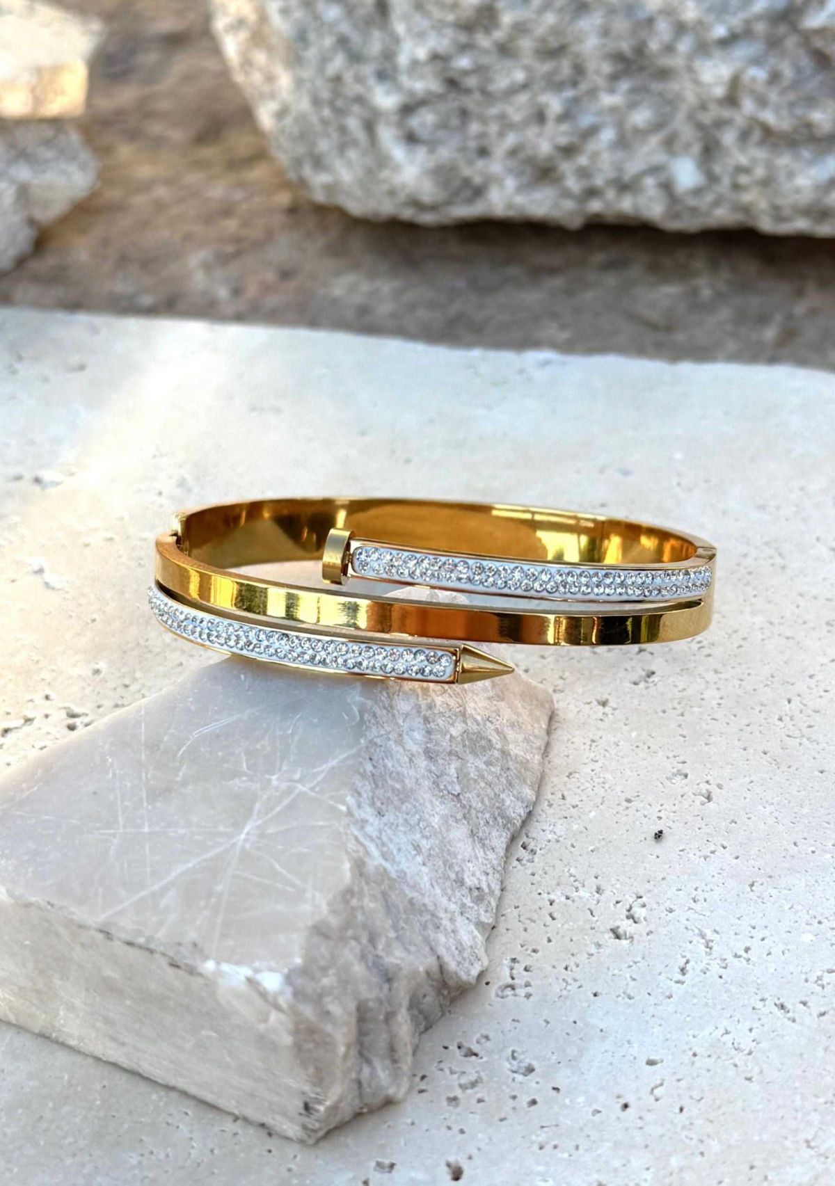 Tarnish Resistant 18k Gold Plated Chunky Nail Bangle