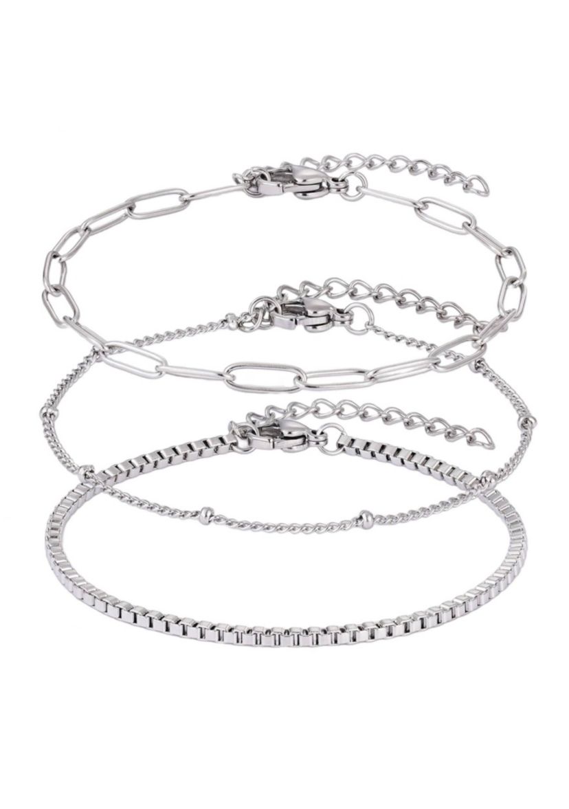 Tarnish Resistant Silver 3-Chain Bracelet Set