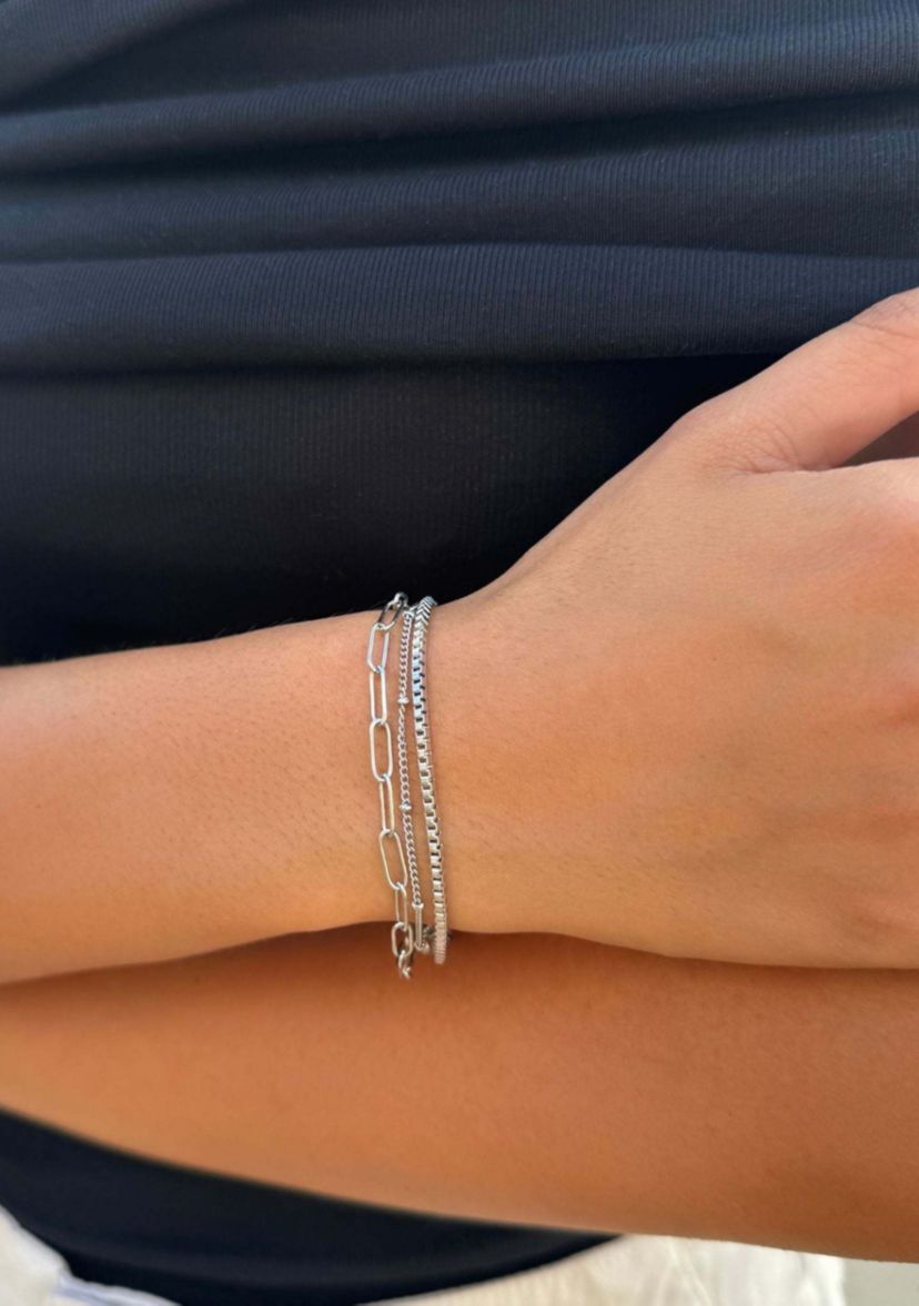 Tarnish Resistant Silver 3-Chain Bracelet Set