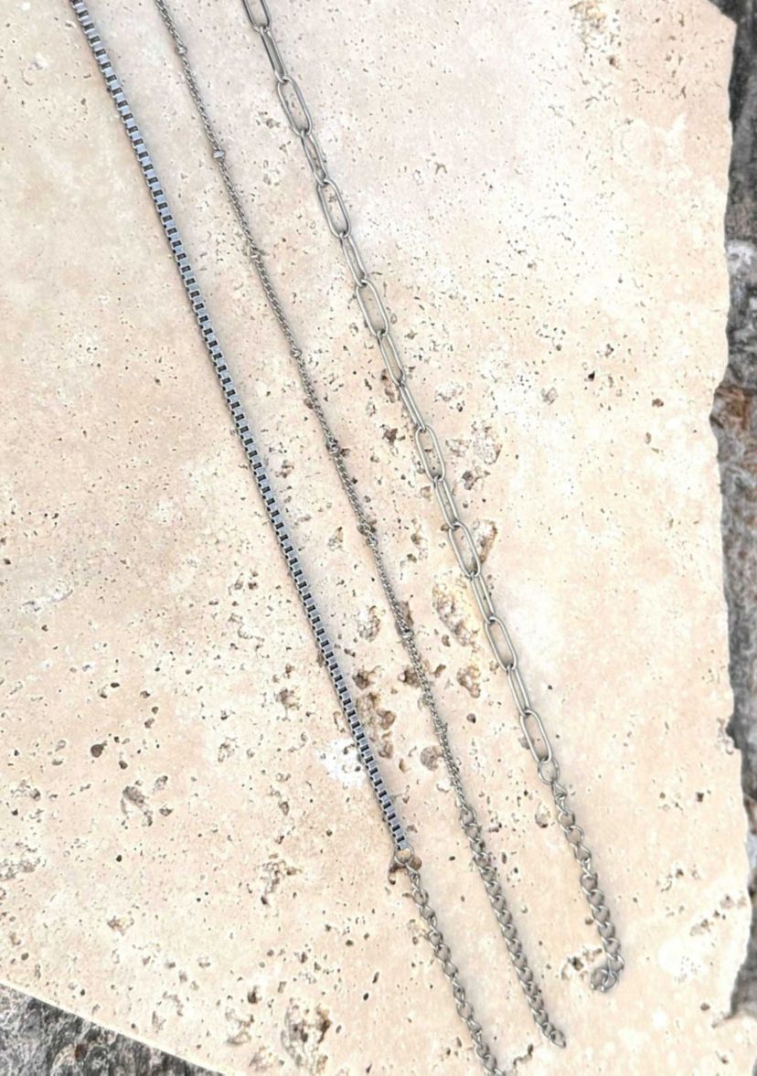 Tarnish Resistant Silver 3-Chain Bracelet Set