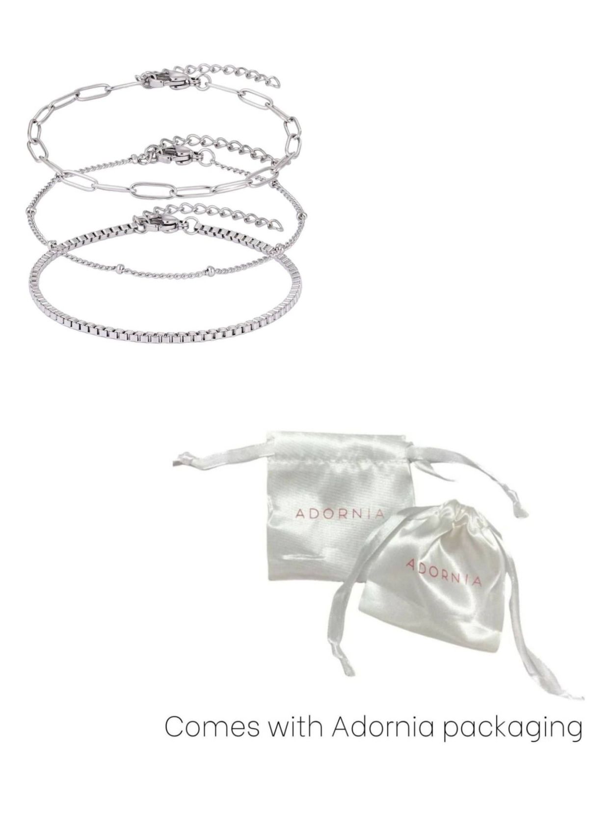 Tarnish Resistant Silver 3-Chain Bracelet Set