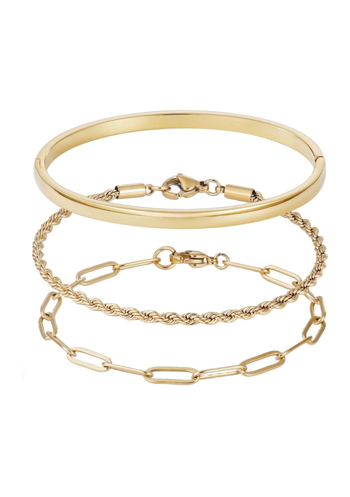 Tarnish Resistant 18k Gold Plated Cuff and Chain Bracelet Set