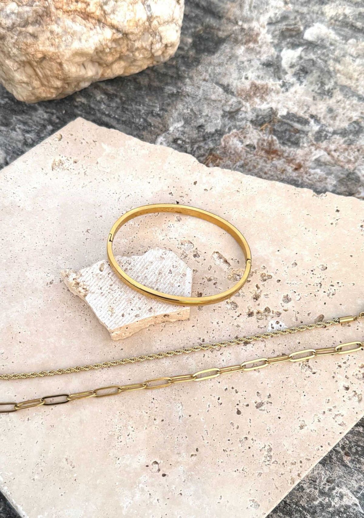 Tarnish Resistant 18k Gold Plated Cuff and Chain Bracelet Set