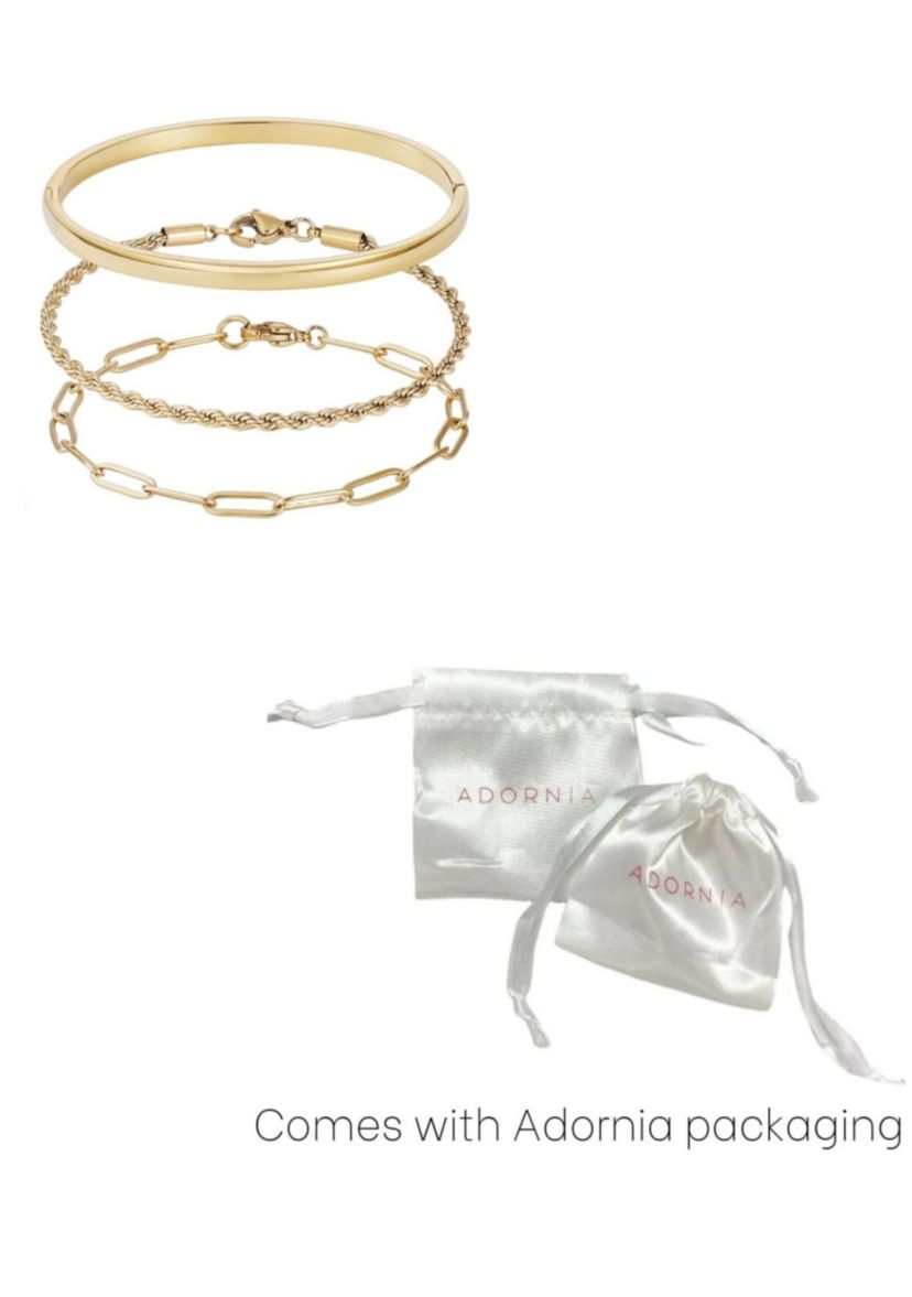 Tarnish Resistant 18k Gold Plated Cuff and Chain Bracelet Set
