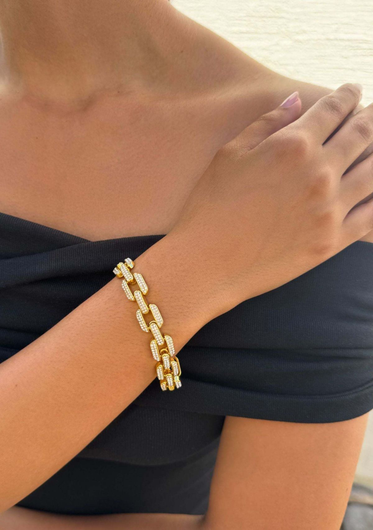 Gold Plated Crystal Encrusted Link Chain Bracelet