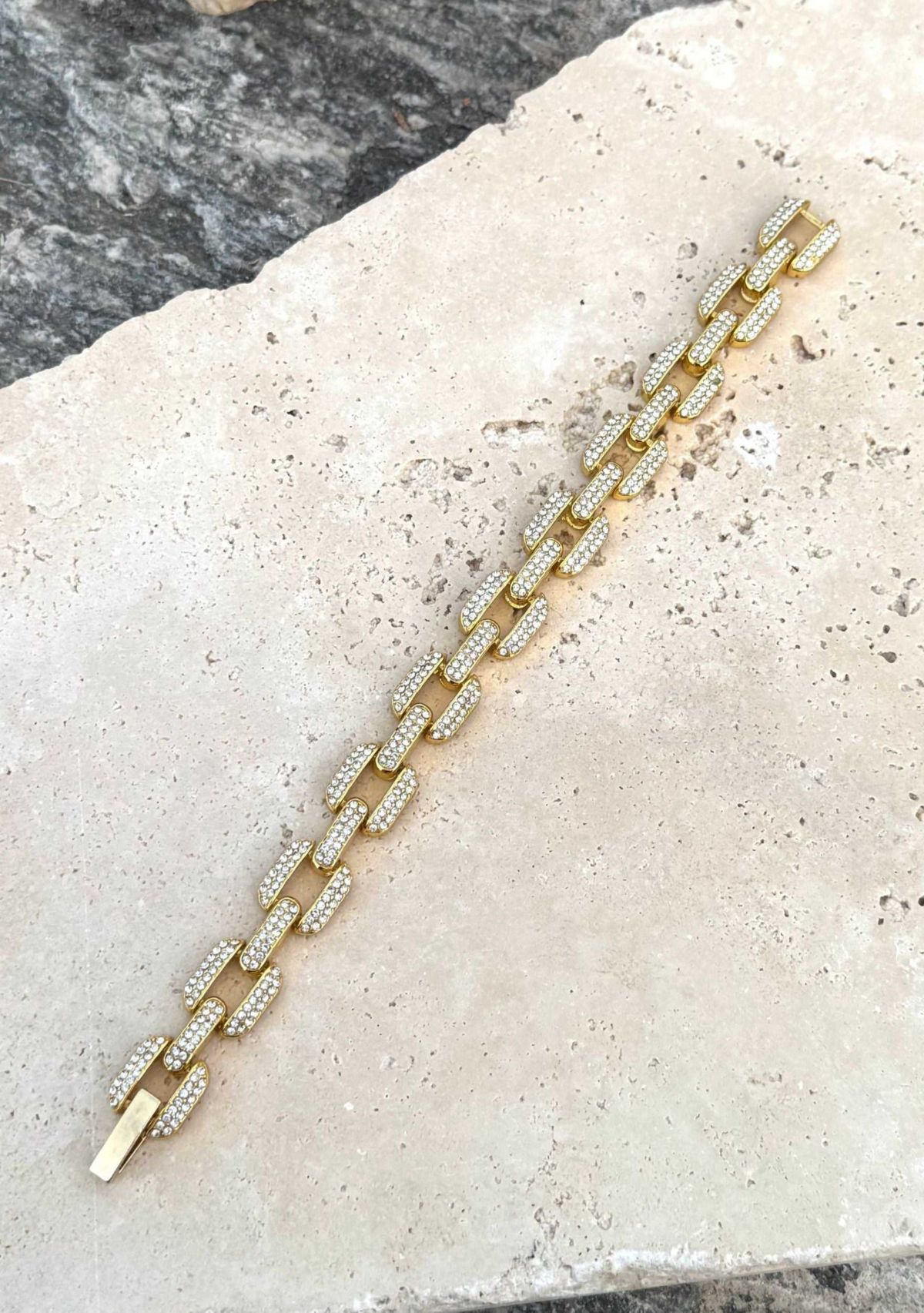 Gold Plated Crystal Encrusted Link Chain Bracelet