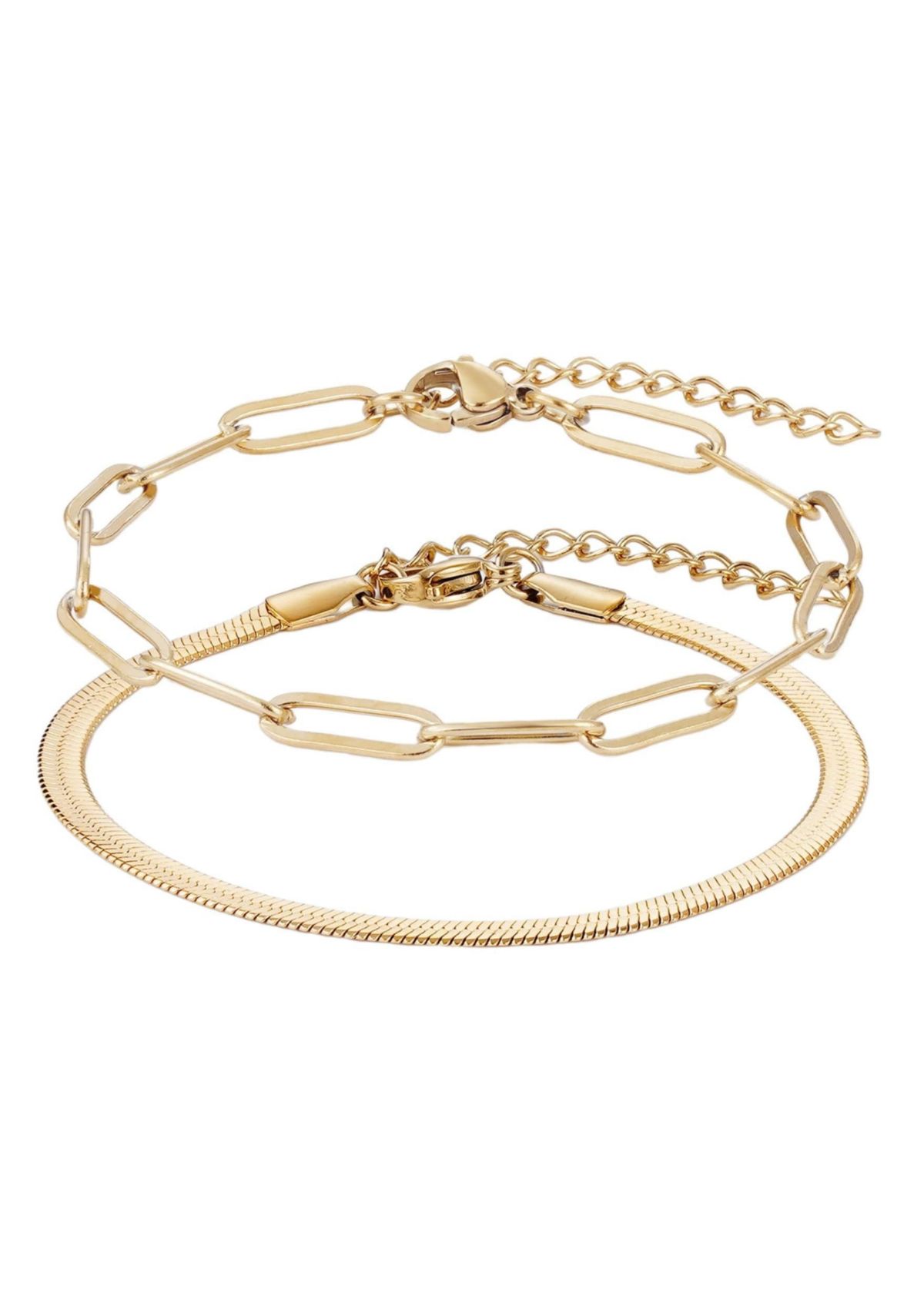 Tarnish Resistant 18k Gold Plated 2-Chain Bracelet Set
