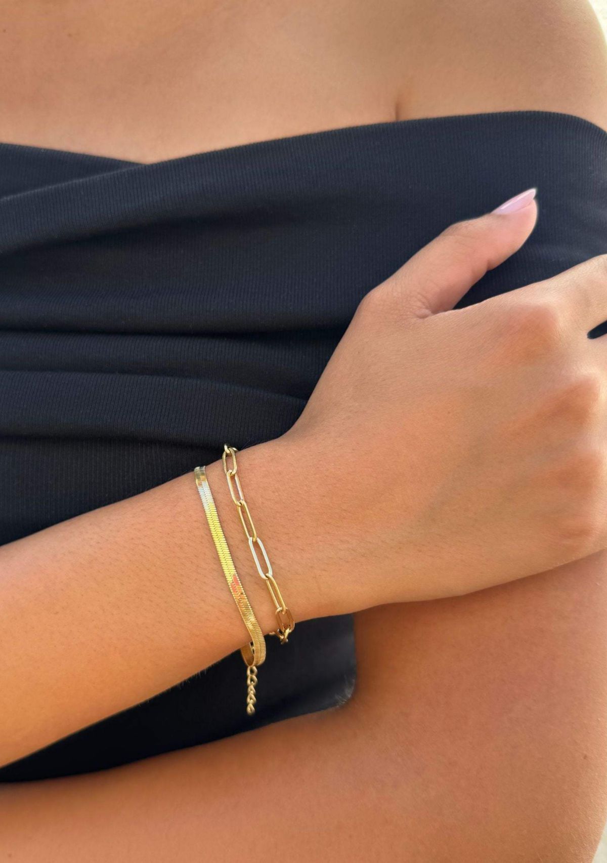 Tarnish Resistant 18k Gold Plated 2-Chain Bracelet Set