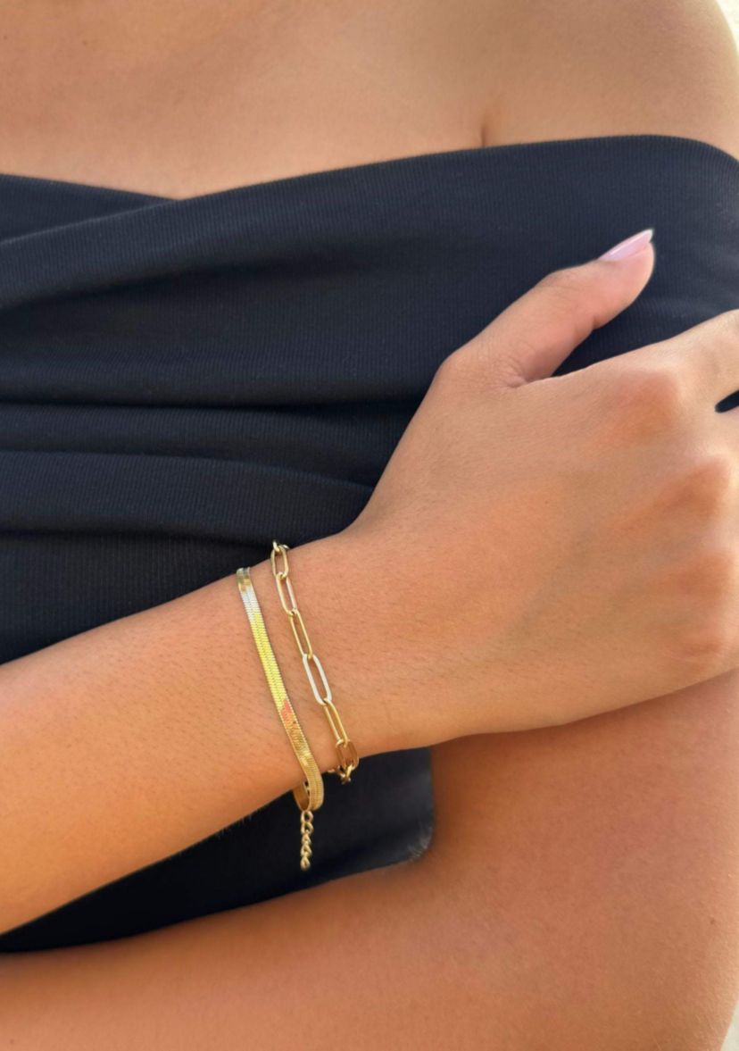 Tarnish Resistant 18k Gold Plated 2-Chain Bracelet Set