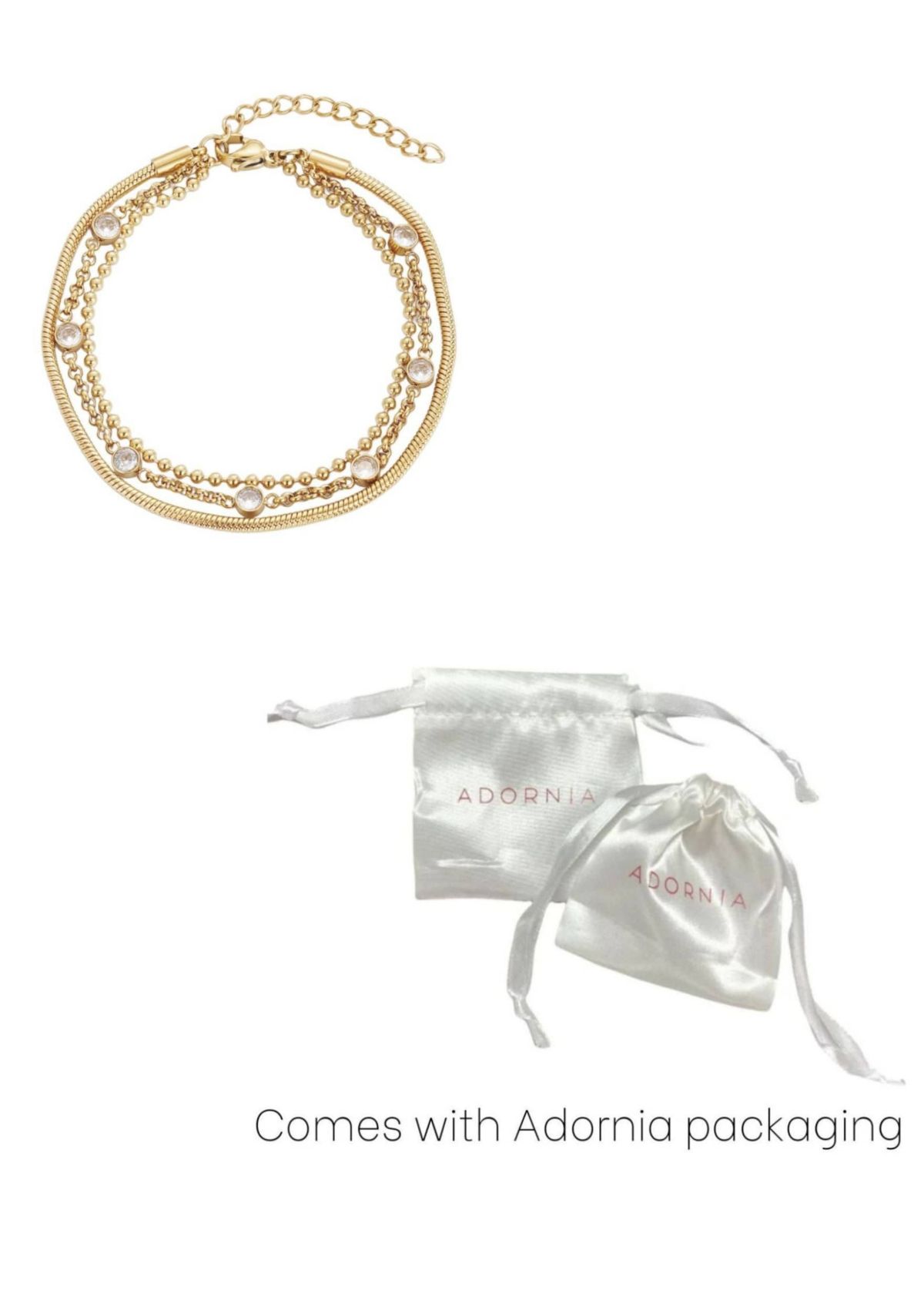 Tarnish Resistant 18k Gold Plated Layered Crystal 3-Chain Bracelet