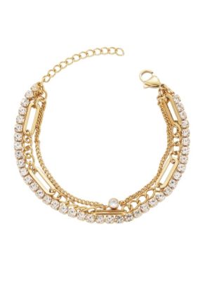 Adornia Tarnish Resistant 18k Gold Plated Layered Crystal Tennis 3-Chain Bracelet
