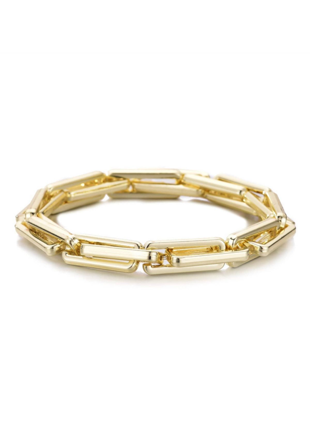 Gold Plated Rectangle Paperclip Chain Bracelet