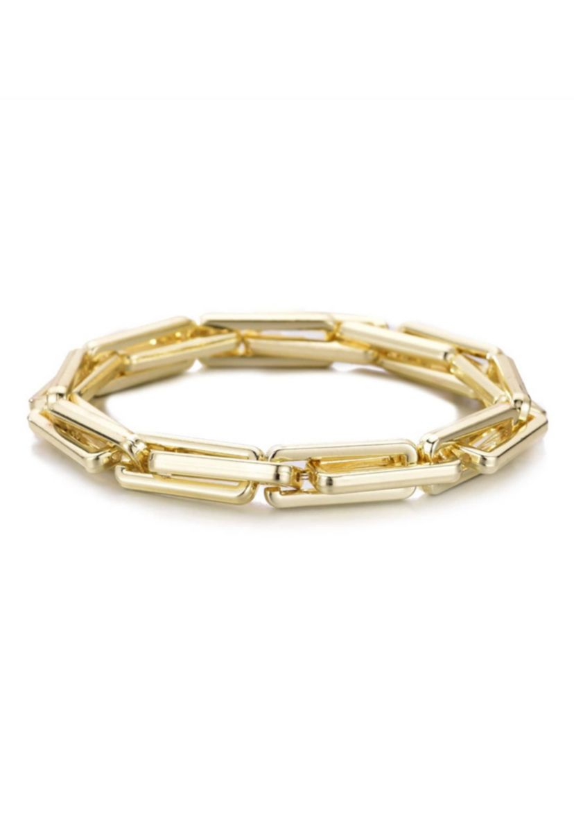 Gold Plated Rectangle Paperclip Chain Bracelet