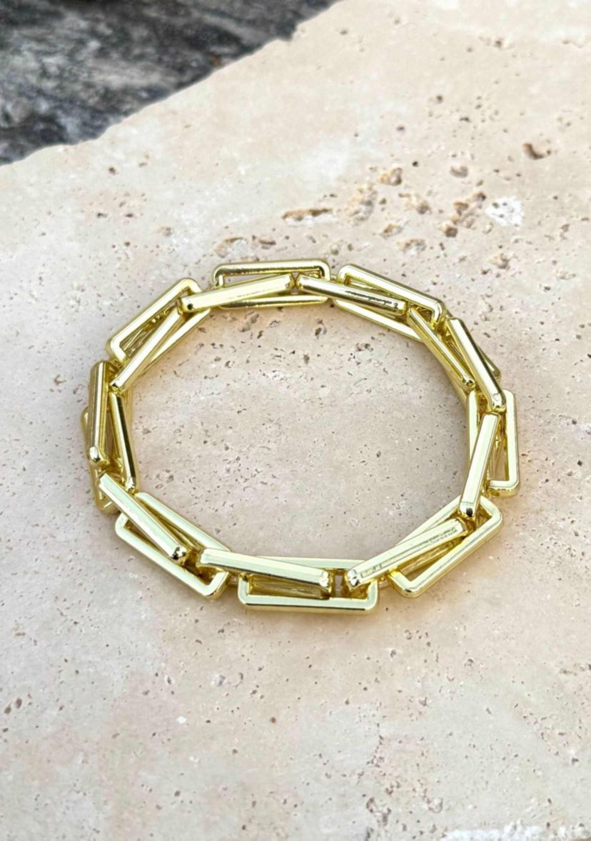 Gold Plated Rectangle Paperclip Chain Bracelet