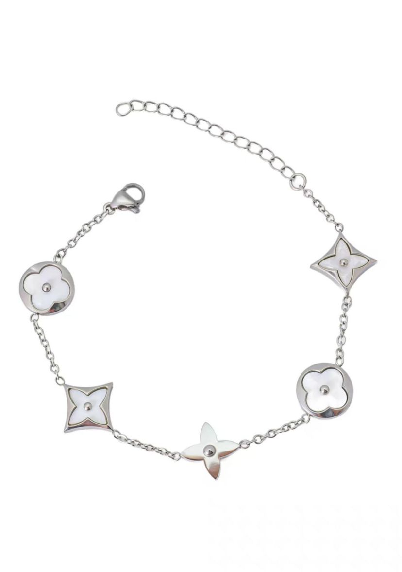 Tarnish Resistant Silver Plated Mixed Flower Pearlescent Bracelet