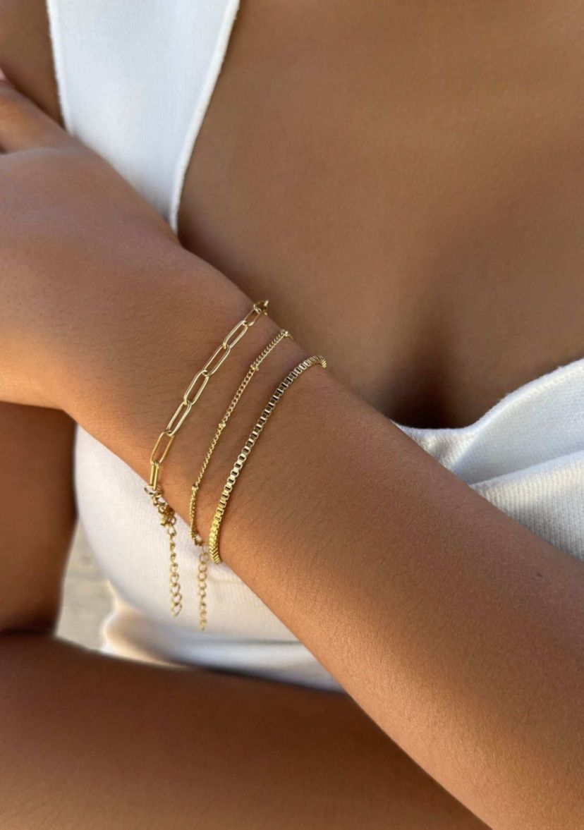Tarnish Resistant 18k Gold Plated 3-Chain Bracelet Set
