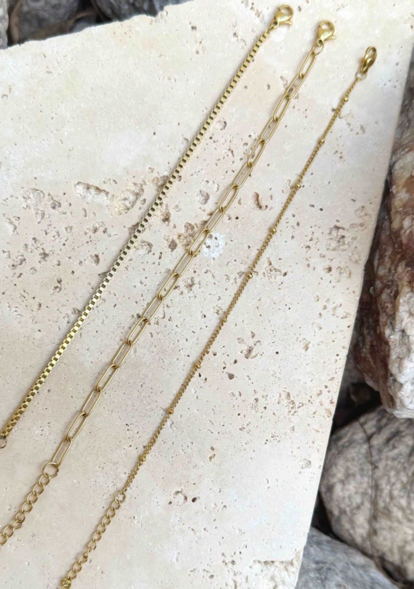 Tarnish Resistant 18k Gold Plated 3-Chain Bracelet Set