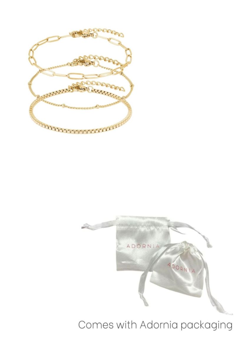 Tarnish Resistant 18k Gold Plated 3-Chain Bracelet Set