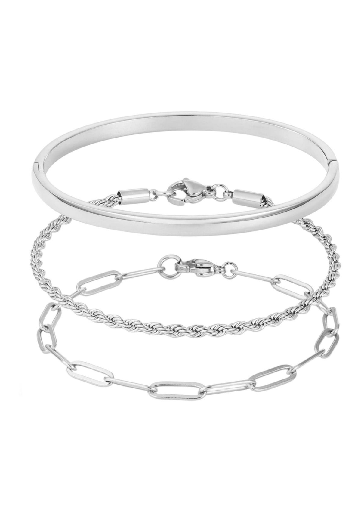 Tarnish Resistant Silver Plated Cuff and Chain Bracelet Set