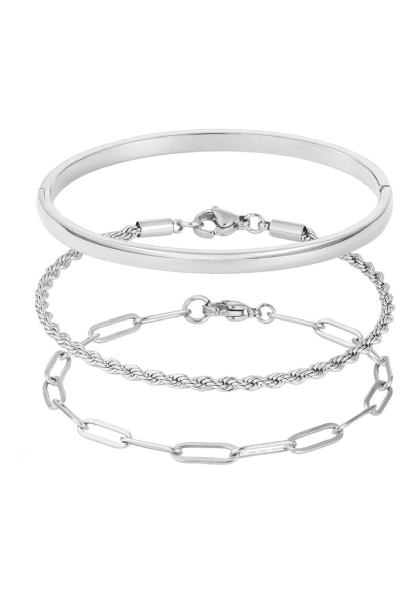 Tarnish Resistant Silver Plated Cuff and Chain Bracelet Set