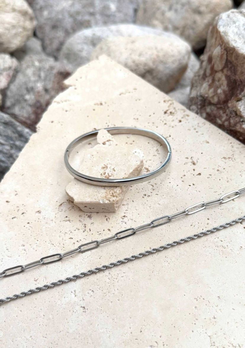 Tarnish Resistant Silver Plated Cuff and Chain Bracelet Set