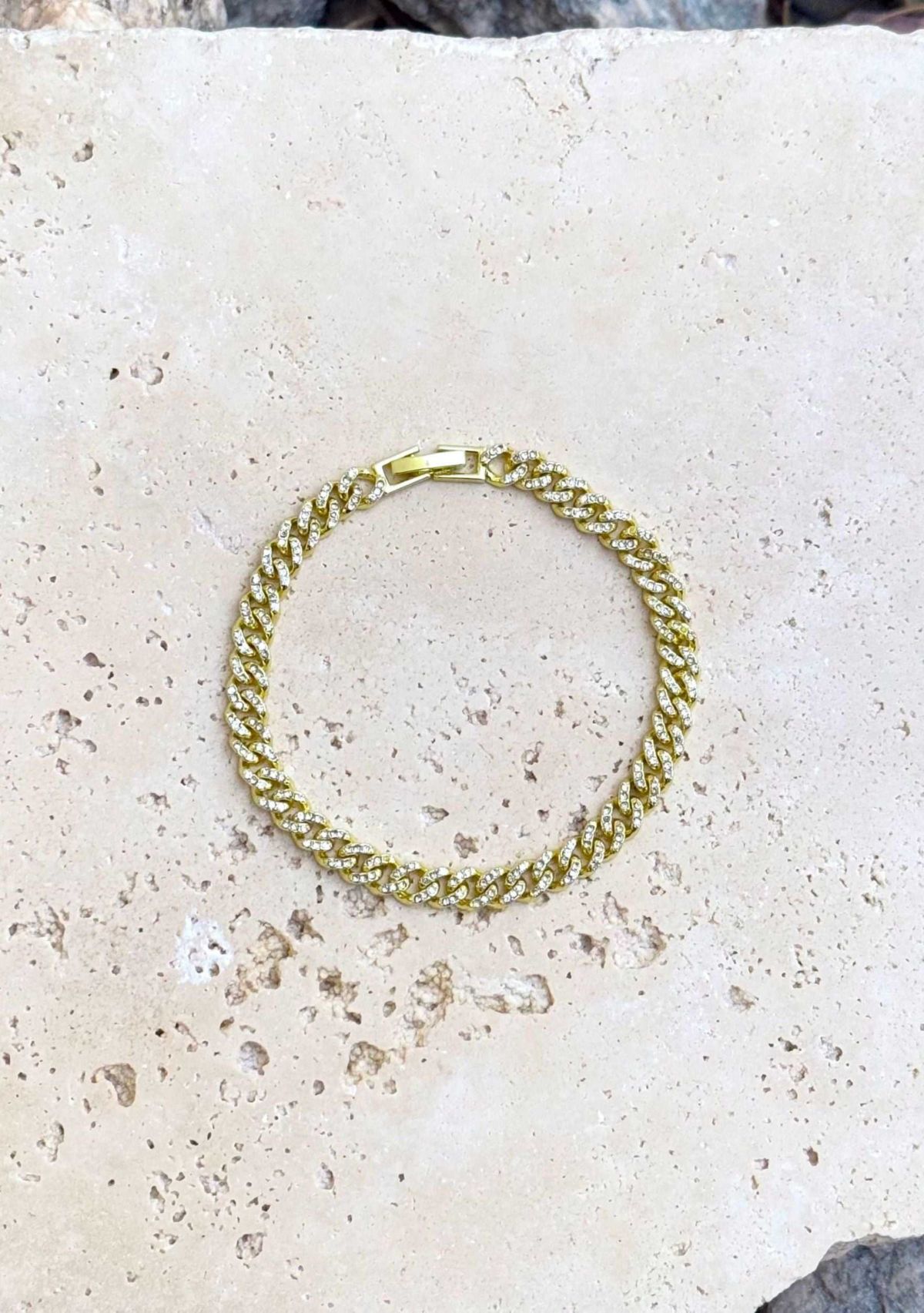 Gold Plated 8mm Crystal Curb Chain Bracelet