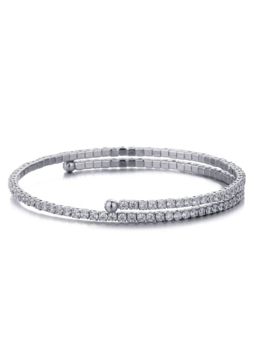 Silver Plated Adjustable Crystal Tennis Cuff