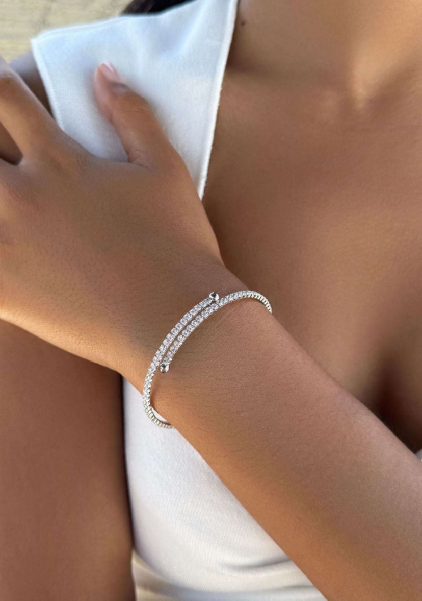 Silver Plated Adjustable Crystal Tennis Cuff