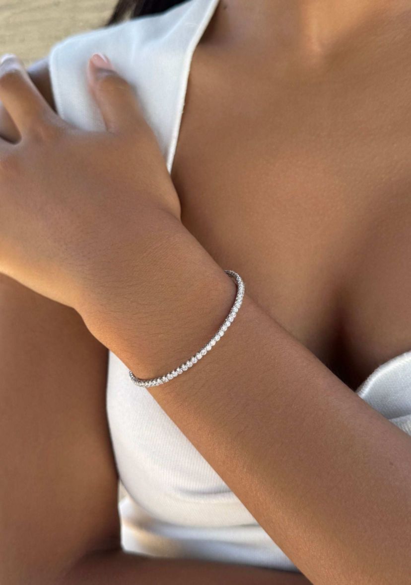 Silver Plated Adjustable Crystal Tennis Cuff