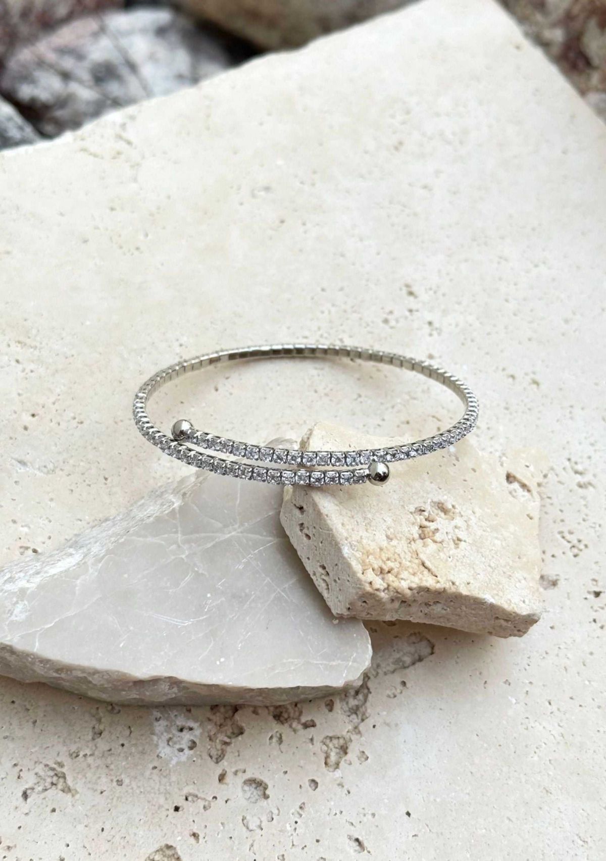 Silver Plated Adjustable Crystal Tennis Cuff