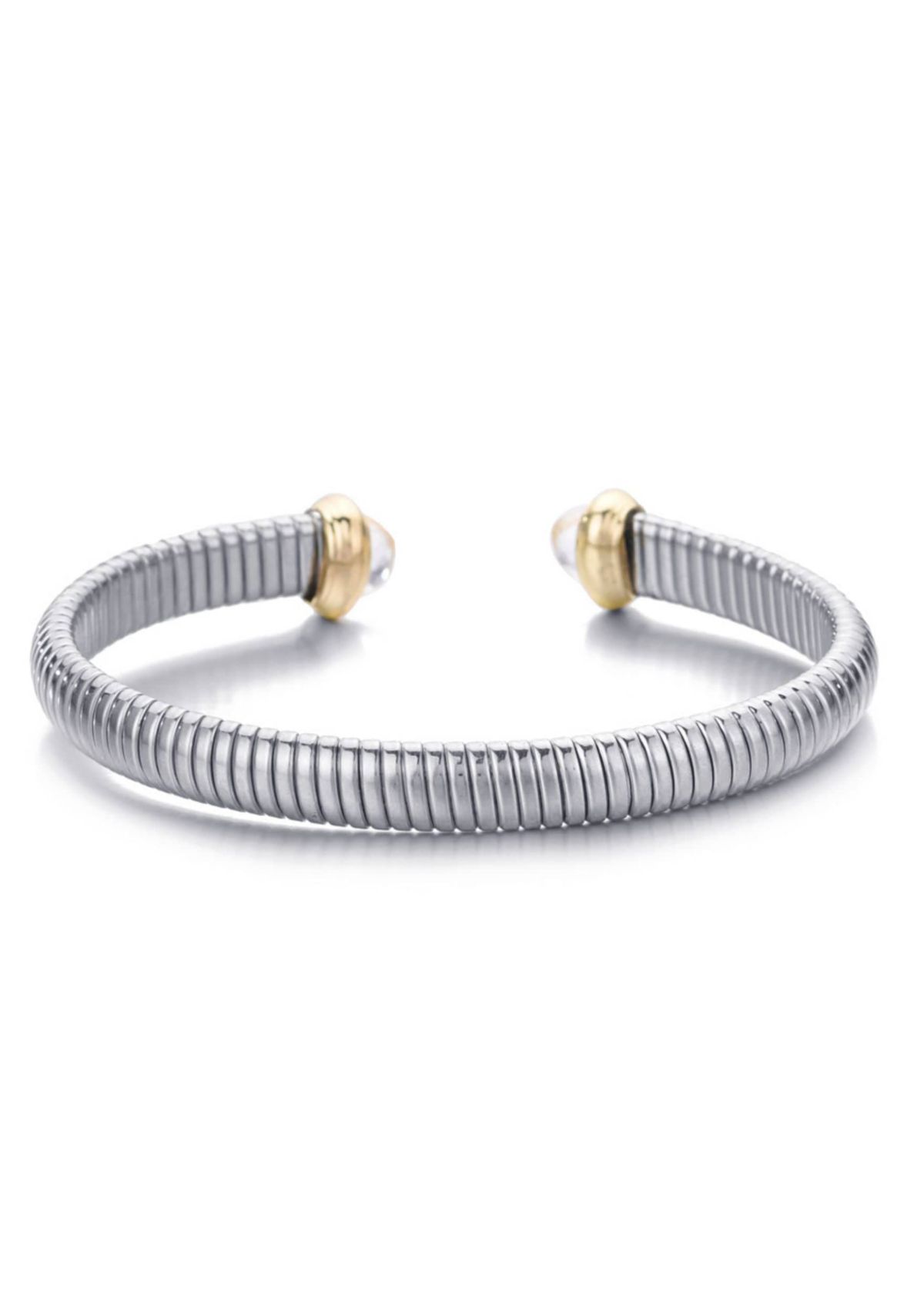 Silver Plated Coil Cuff with Clear Stones