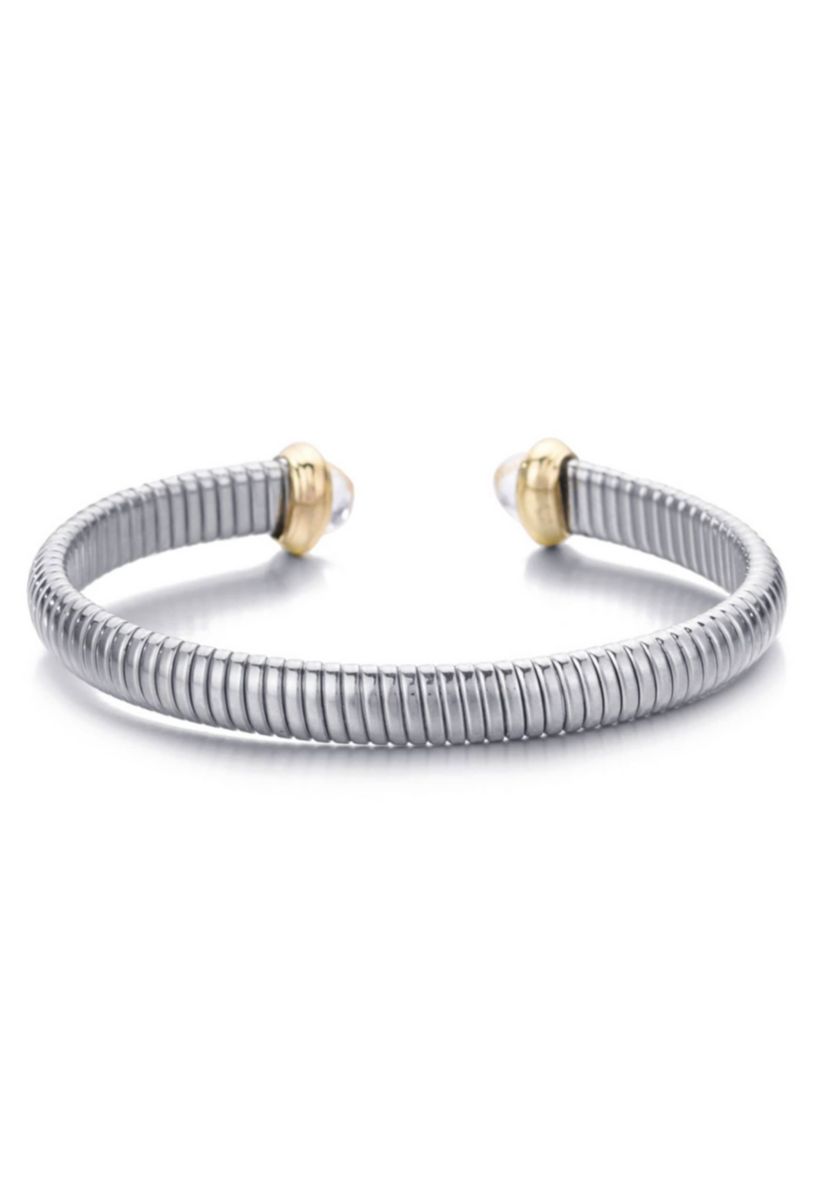 Silver Plated Coil Cuff with Clear Stones