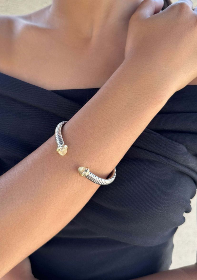 Silver Plated Coil Cuff with Clear Stones