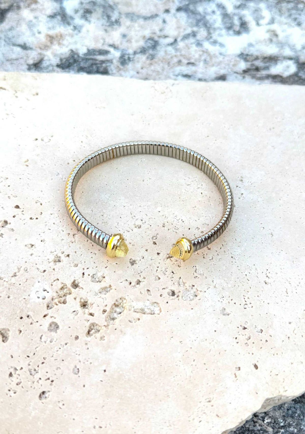 Silver Plated Coil Cuff with Clear Stones