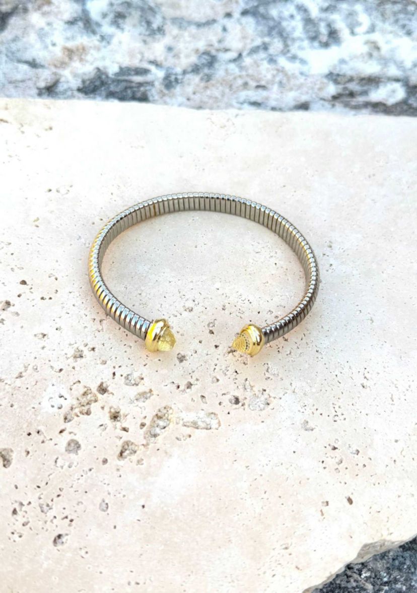 Silver Plated Coil Cuff with Clear Stones